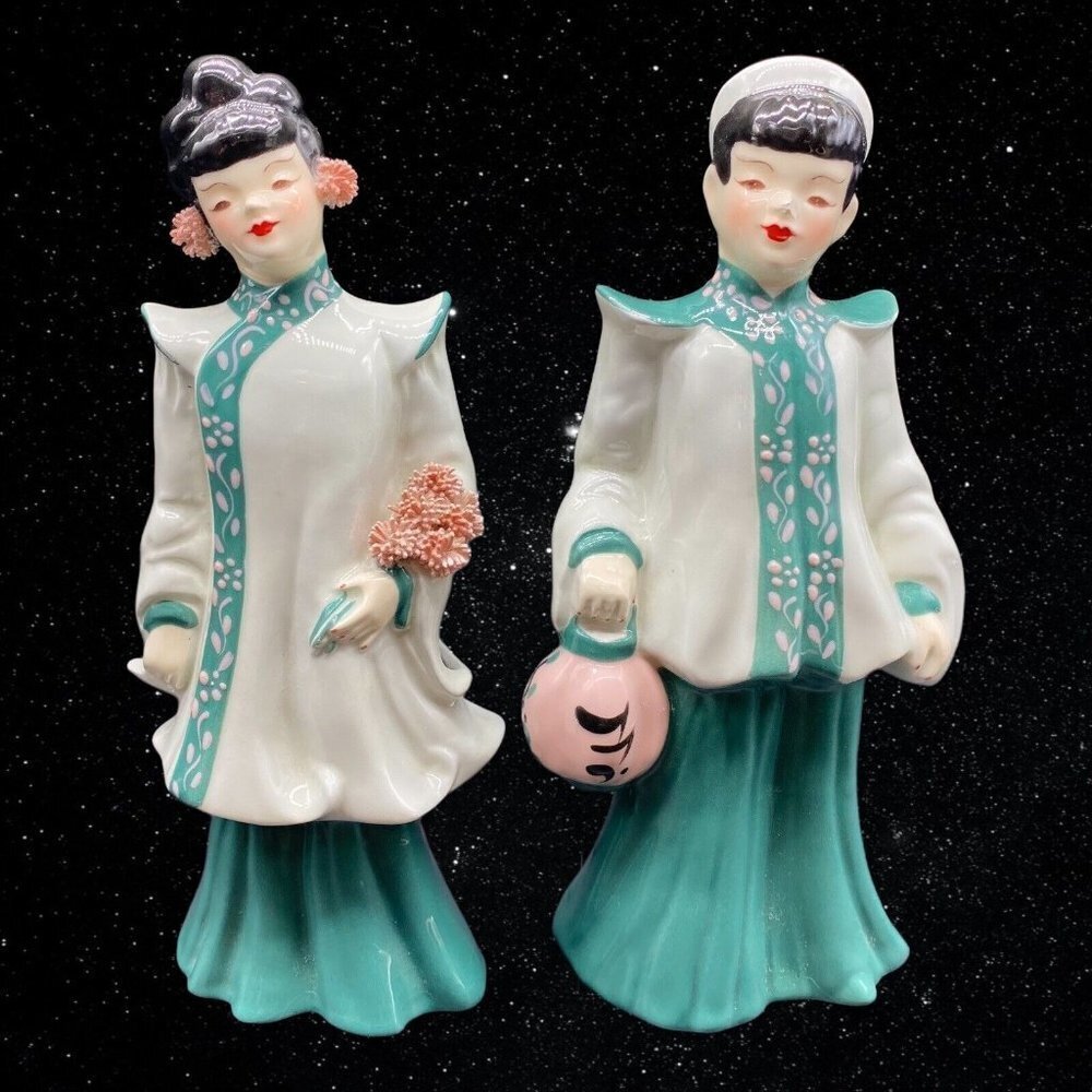 Pair Of Florence Ceramics Pasadena California Asian Man & Woman‎ Figurines